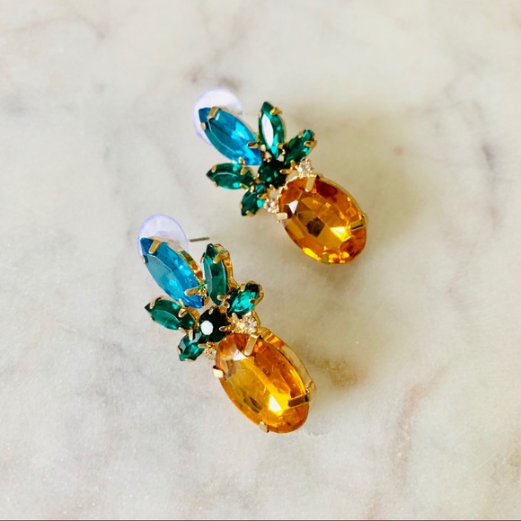 Sparkle Pineapple Statement Earrings Tropical - Picture 2 of 7